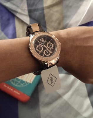Fossil Stella Multifunction Brown Dial Two Tone Steel Strap Watch for Women - ES4079