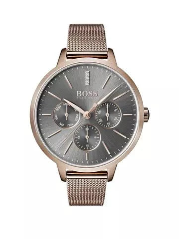 Hugo Boss Symphony Grey Dial Gold Mesh Bracelet Watch for Women - 1502424