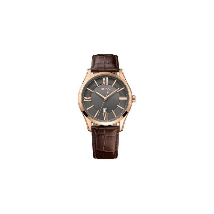 Hugo Boss Ambassador Grey Dial Brown Leather Strap Watch for Men - 1513387