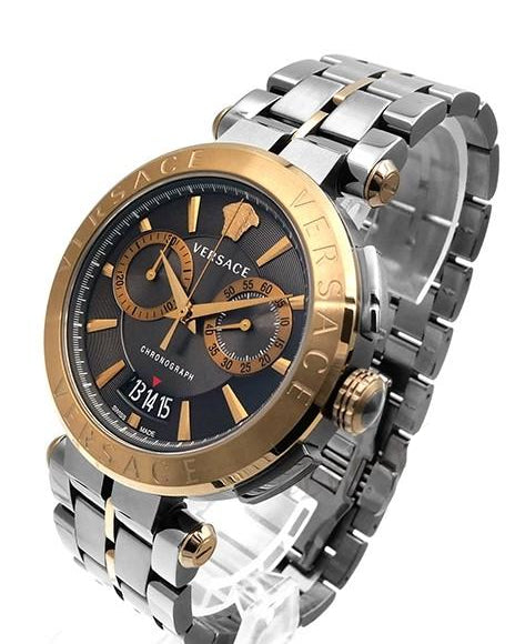 Versace Aion Chronograph Black Dial Grey Steel Strap Watch for Men  - VBR050017