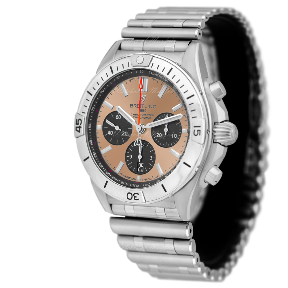 Breitling Chronomat B01 42 Brown Dial Silver Steel Strap Watch for Men - AB0134101K1A1