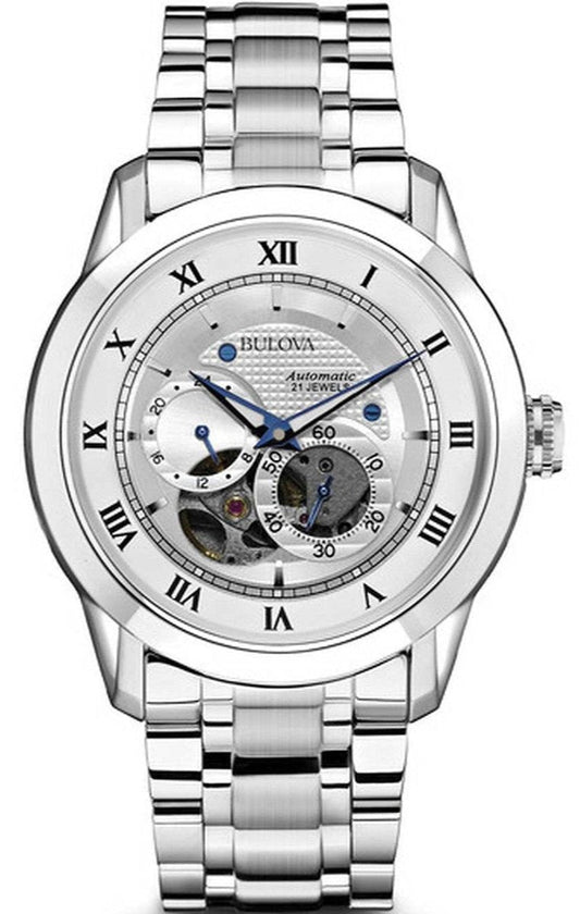 Bulova BVA Series Dual Aperture Silver Dial Silver Steel Strap Watch for Men - 96A118