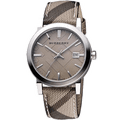 Burberry The City Grey Dial Checked Grey Leather Strap Watch for Women - BU9118