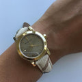 Burberry The City Gold Dial Haymarket Brown Leather Strap Watch for Women - BU9219