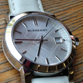 Burberry The City White Dial White Leather Strap Watch for Women - BU9128