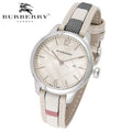 Burberry The Classic Guilloche Silver Dial Grey Leather Strap Watch for Women - BU10113