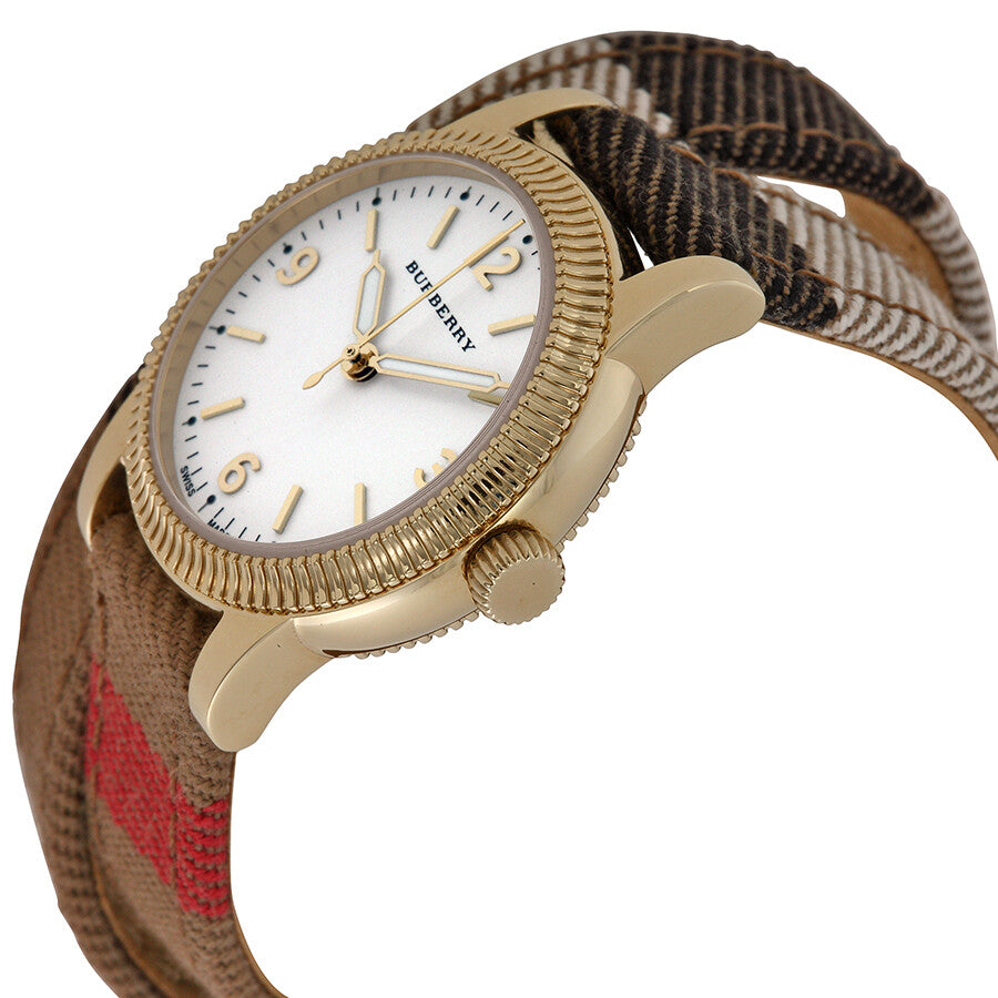 Burberry Utilitarian White Dial Multicolor Leather Strap Watch for Women - BU7851