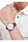 Fossil Grant Chronograph White Dial Brown Leather Strap Watch for Men - FS4735