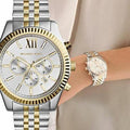 Michael Kors Lexington Silver Dial Two Tone Steel Strap Watch for Men - MK8344