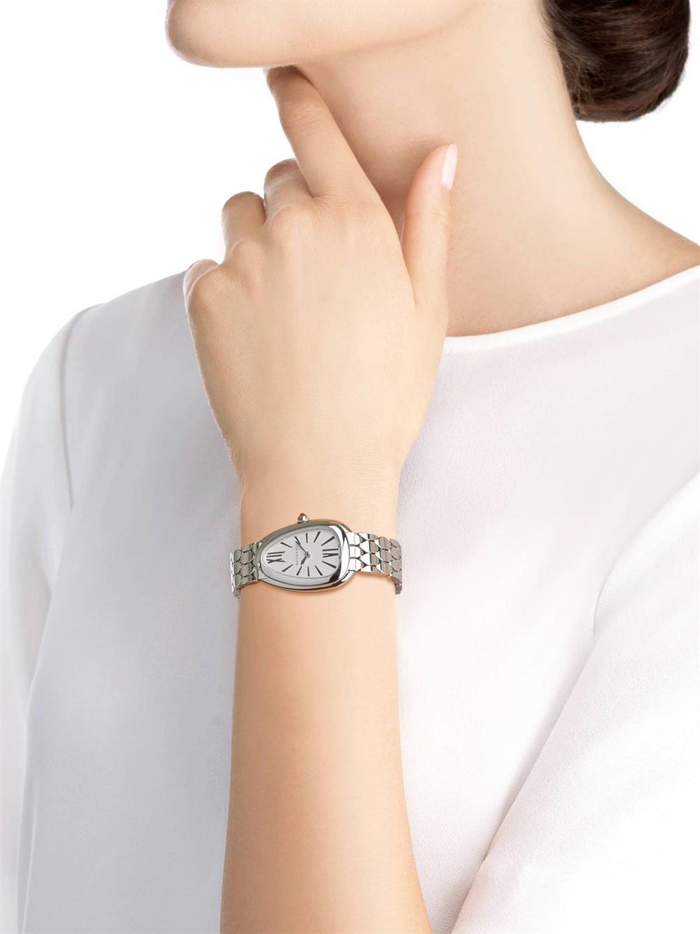 Bvlgari Serpenti Seduttori Quartz White Dial Silver Steel Strap Watch for Women - SERPENTI103141