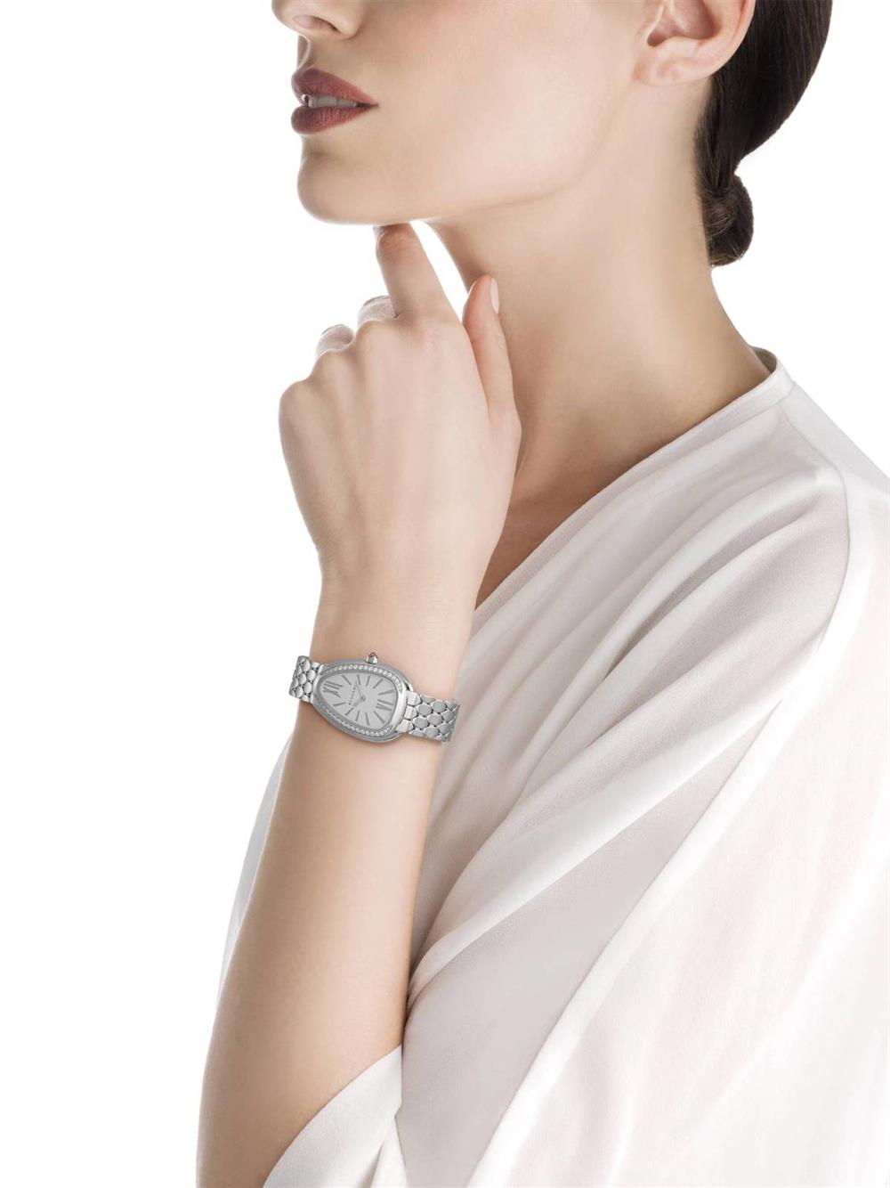 Bvlgari Serpenti Seduttori Diamonds Silver Dial Silver Steel Strap Watch for Women - SERPENTI103361