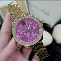 Michael Kors Wren Purple Dial Gold Steel Strap Watch for Women - MK6290