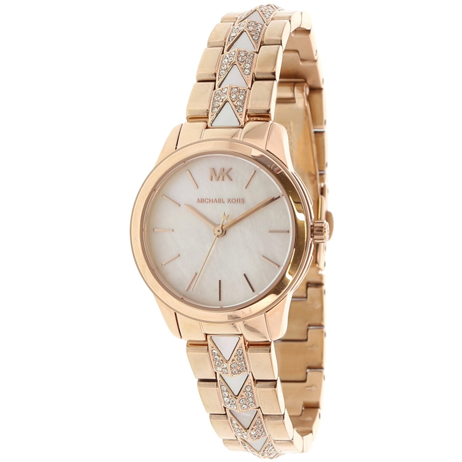Michael Kors Runway Mercer Mother of Pearl White Dial Two Tone Steel Strap Watch For Women - MK6674