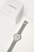 Calvin Klein Minimal White Dial Silver Mesh Bracelet Watch for Men - K3M5115X
