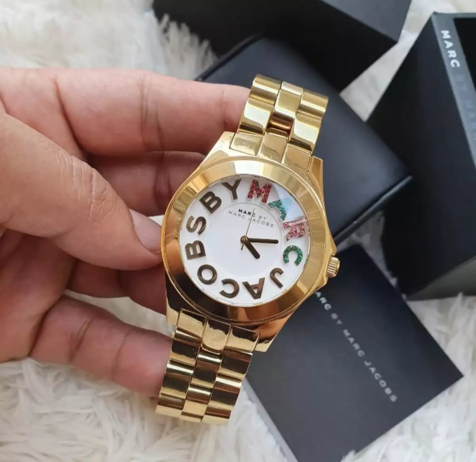 Marc Jacobs Rivera White Dial Gold Steel Strap Watch for Women - MBM3137