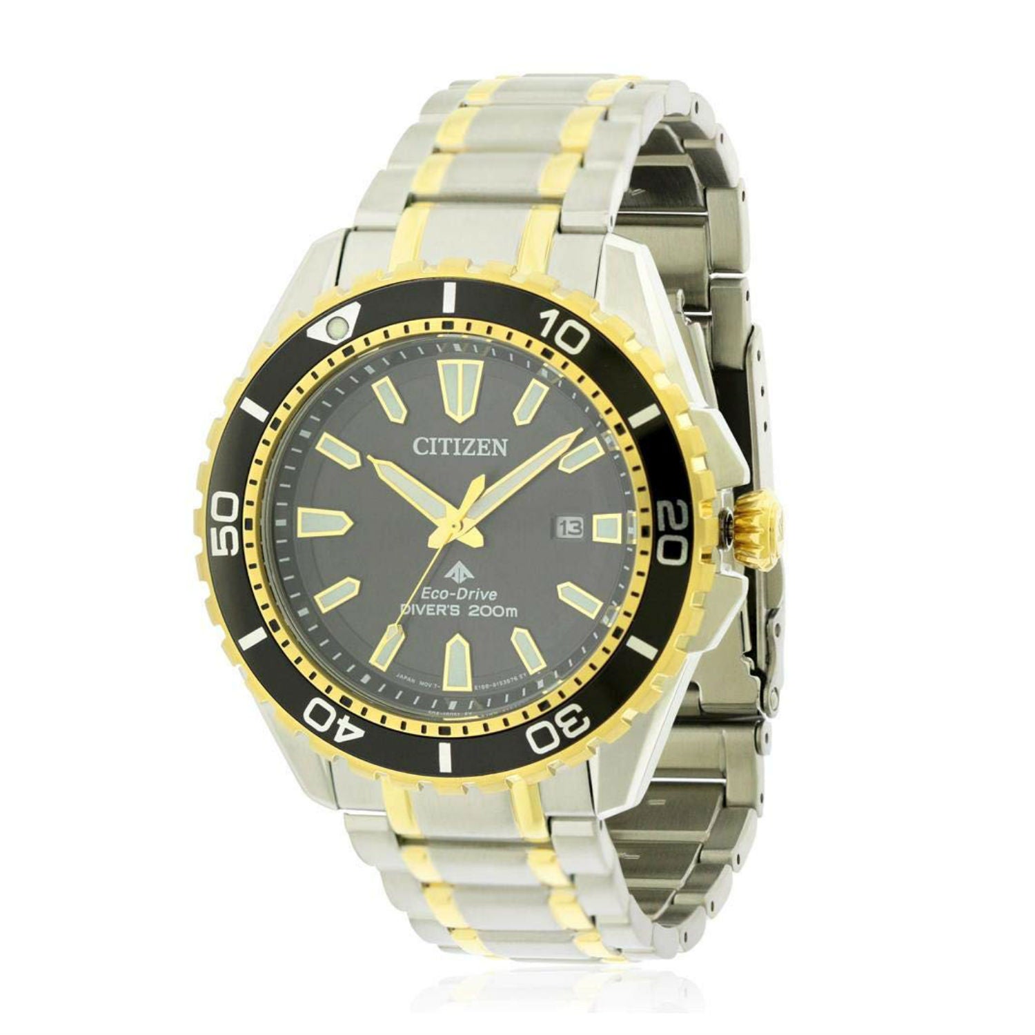 Citizen Eco Drive Promaster Diver Black Dial Two Tone Steel Strap Watch For Men - BN0194-57E