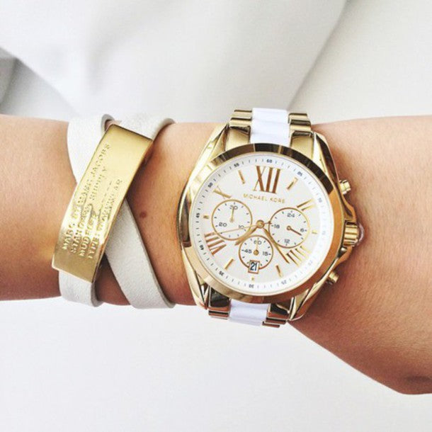 Michael Kors Bradshaw Chronograph White Dial Two Tone Steel Strap Watch For Women - MK5743