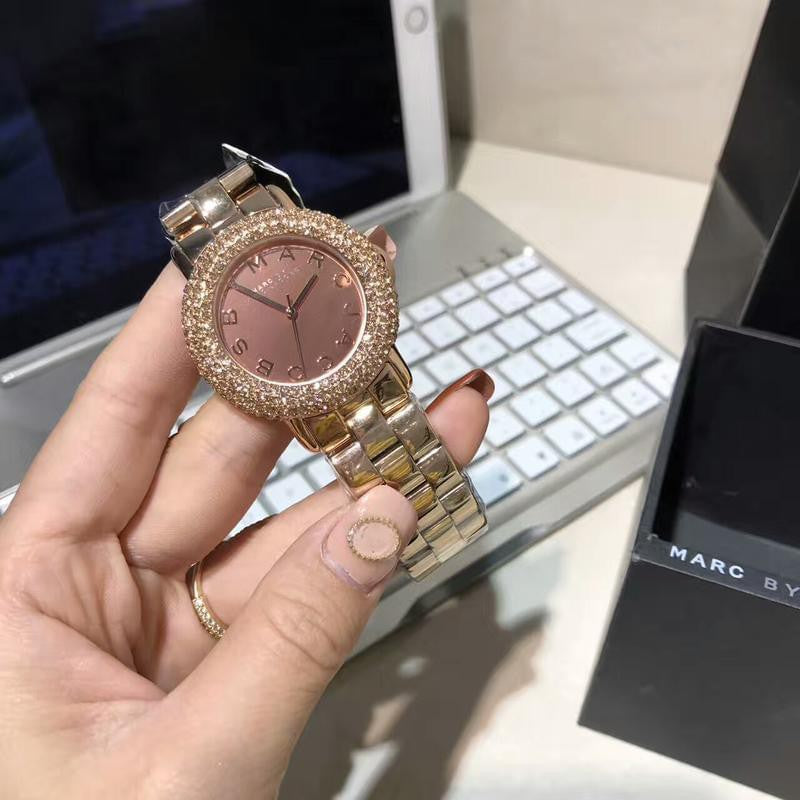 Marc Jacobs Marci Crystals Rose Gold Dial Rose Gold Steel Strap Watch for Women - MBM3192