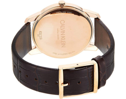 Calvin Klein City White Dial Brown Leather Strap Watch for Men - K2G21629