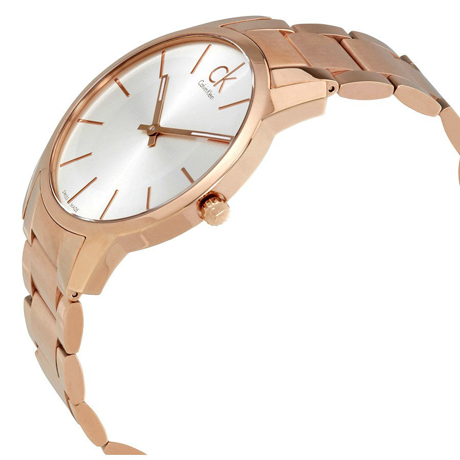 Calvin Klein City White Dial Rose Gold Steel Strap Watch for Men - K2G21646