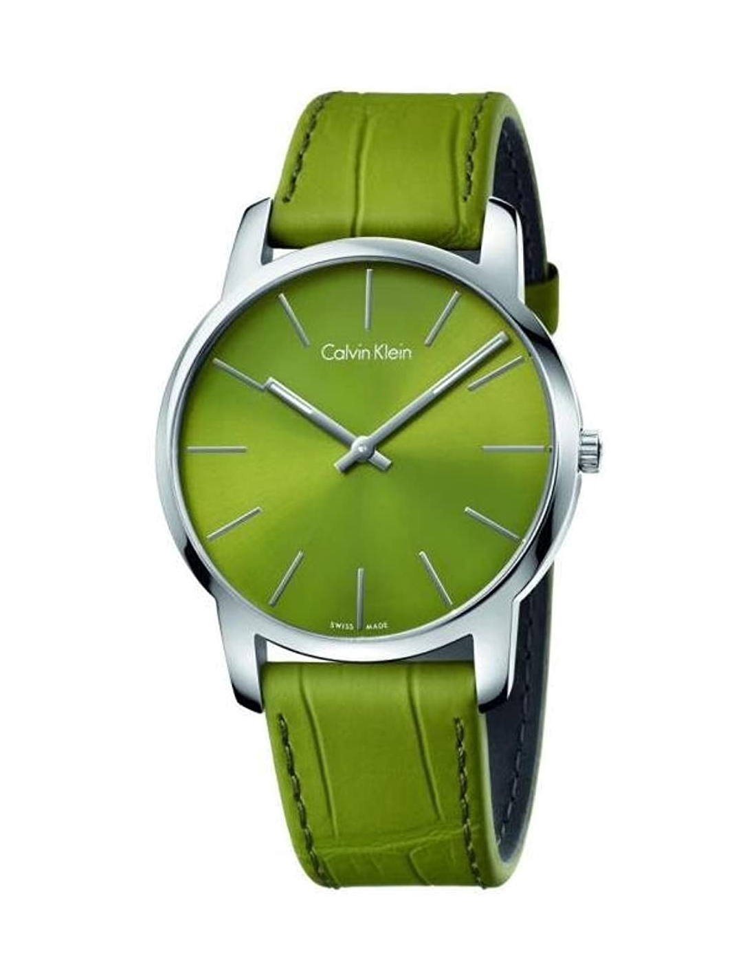 Calvin Klein City Green Dial Green Leather Strap Watch for Men - K2G211WL