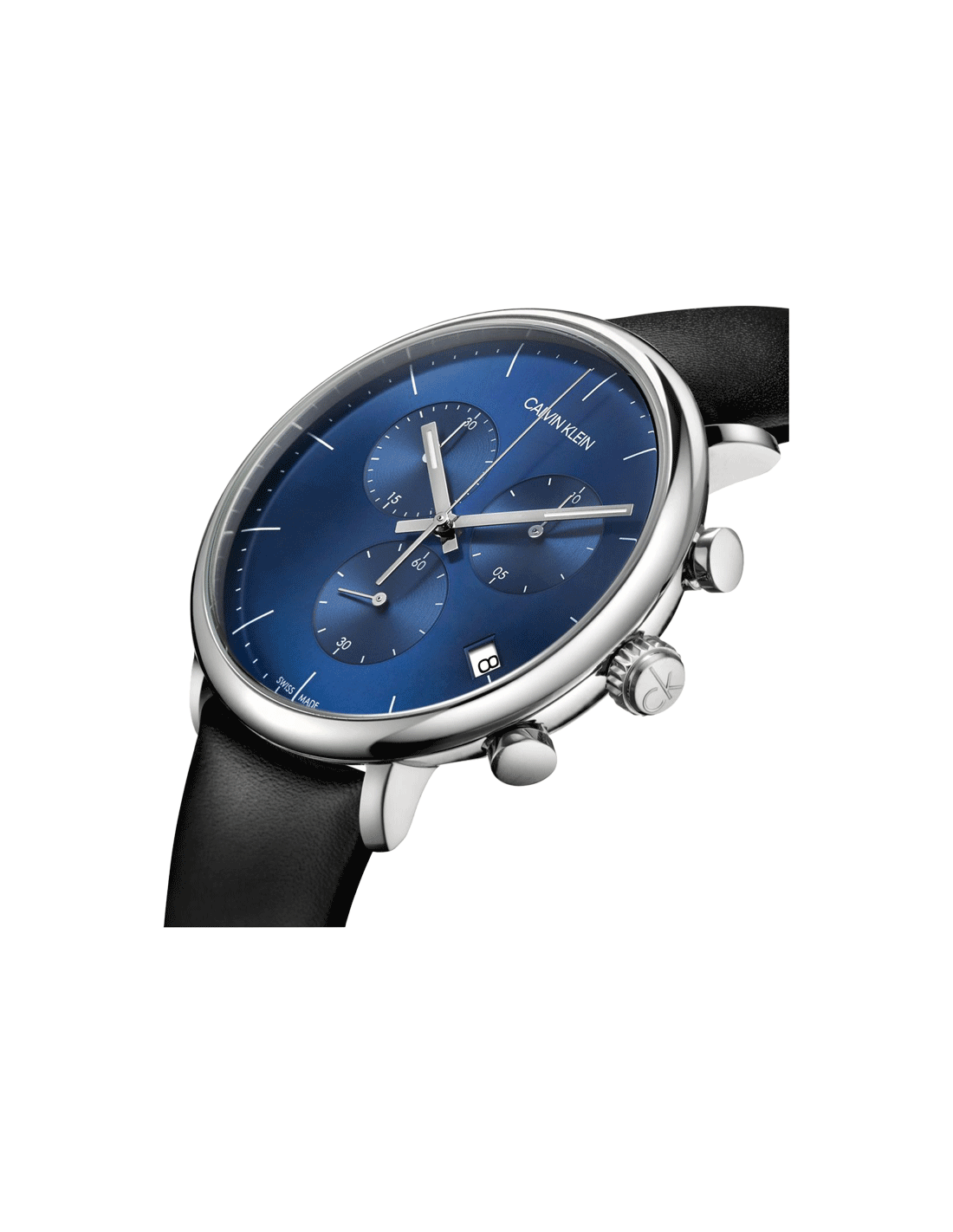 Calvin Klein High Noon Chronograph Blue Dial Black Leather Strap Watch for Men - K8M271CN