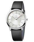 Calvin Klein Minimalist White Dial Black Leather Strap Watch for Men - K3M211C6