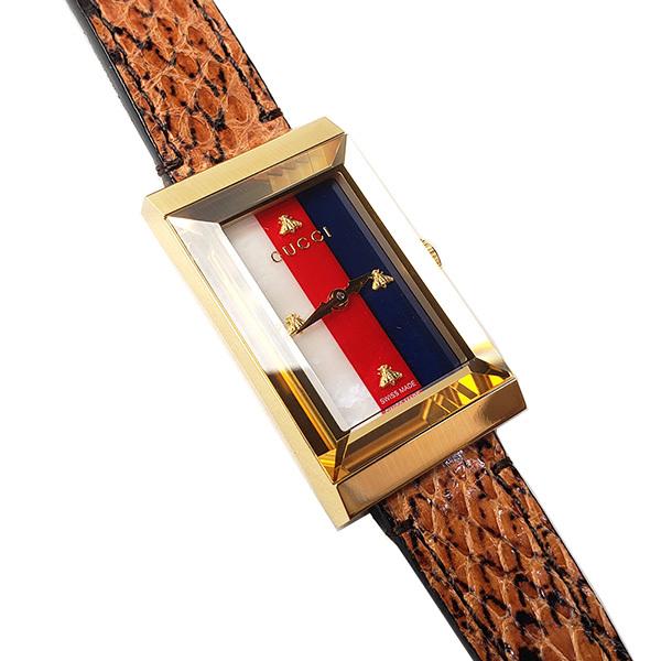 Gucci G-Frame Mother of Pearl Dial Brown Leather Snakeskin Strap Watch For Women - YA147402