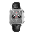 Tag Heuer Monaco Calibre 12 Final Edition Chronograph Grey Dial Black Leather Strap Watch for Men - CAW211J.FC6476