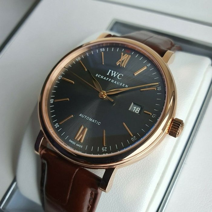 IWC Portofino Automatic Grey Dial Brown Leather Strap Watch for Men - IW356511