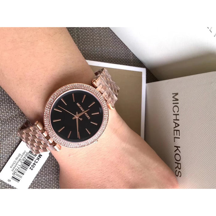 Michael Kors Darci Black Dial Rose Gold Steel Strap Watch for Women - MK3402