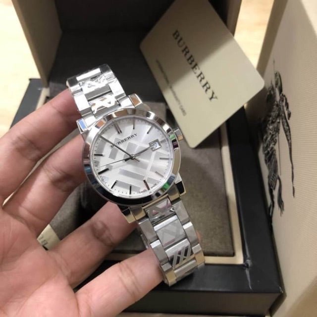 Burberry The City White Dial Silver Steel Strap Watch for Women - BU9144