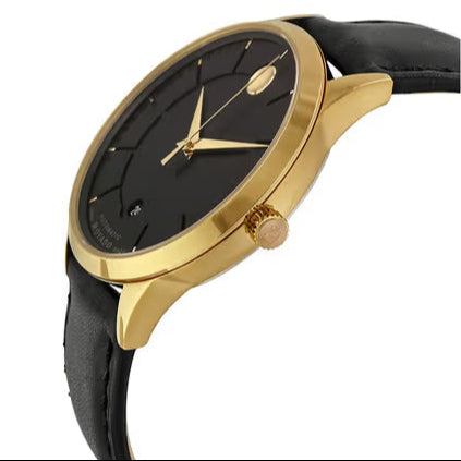 Movado 1881 Automatic Black Dial Black Leather Strap Watch For Men - 606875