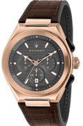 Maserati Triconic Chronograph Grey Dial Brown Leather Strap Watch For Men - R8871639003