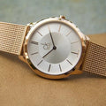 Calvin Klein Minimal White Dial Rose Gold Mesh Bracelet Watch for Men - K3M21626
