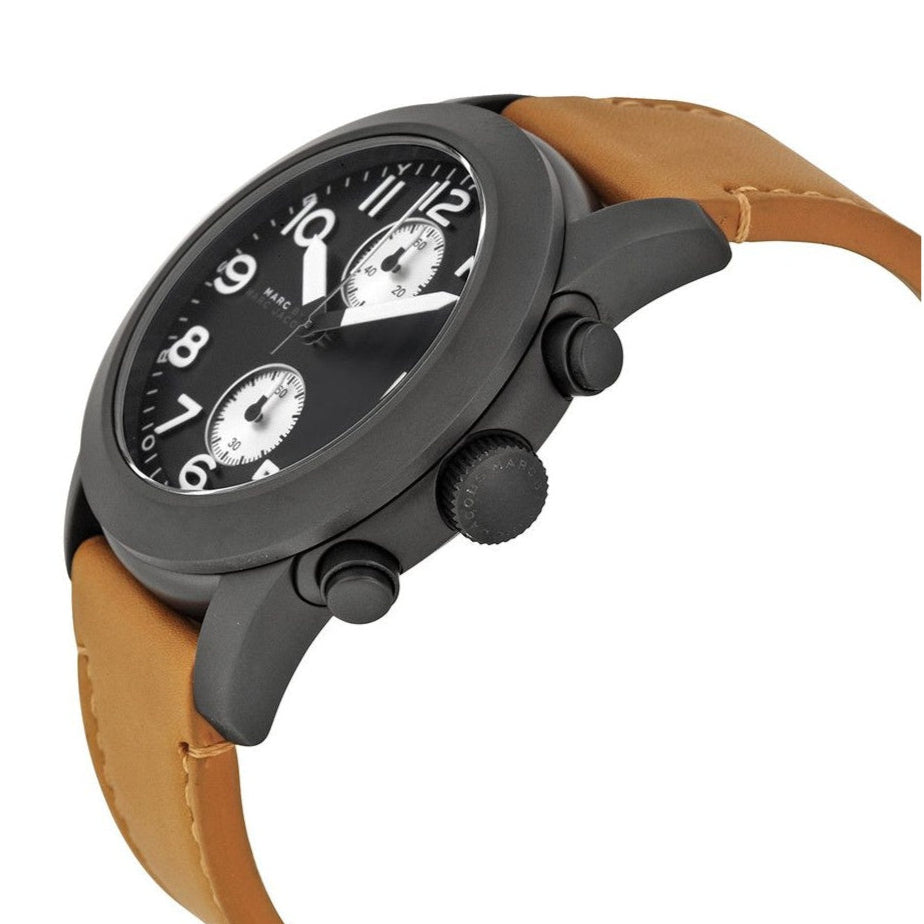 Marc Jacobs Larry Chronograph Black Dial Brown Leather Strap Watch for Men - MBM5053