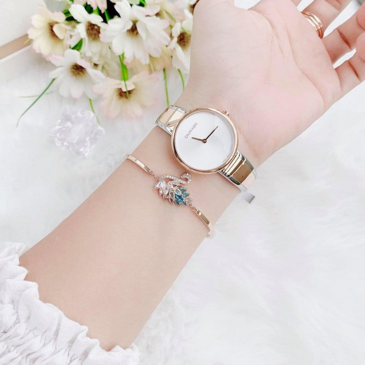 Calvin Klein Seduce Silver Dial Two Tone Steel Strap Watch for Women - K4E2N61Y