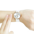 Calvin Klein Accent Silver Dial White Leather Strap Watch for Women - K2Y236K6