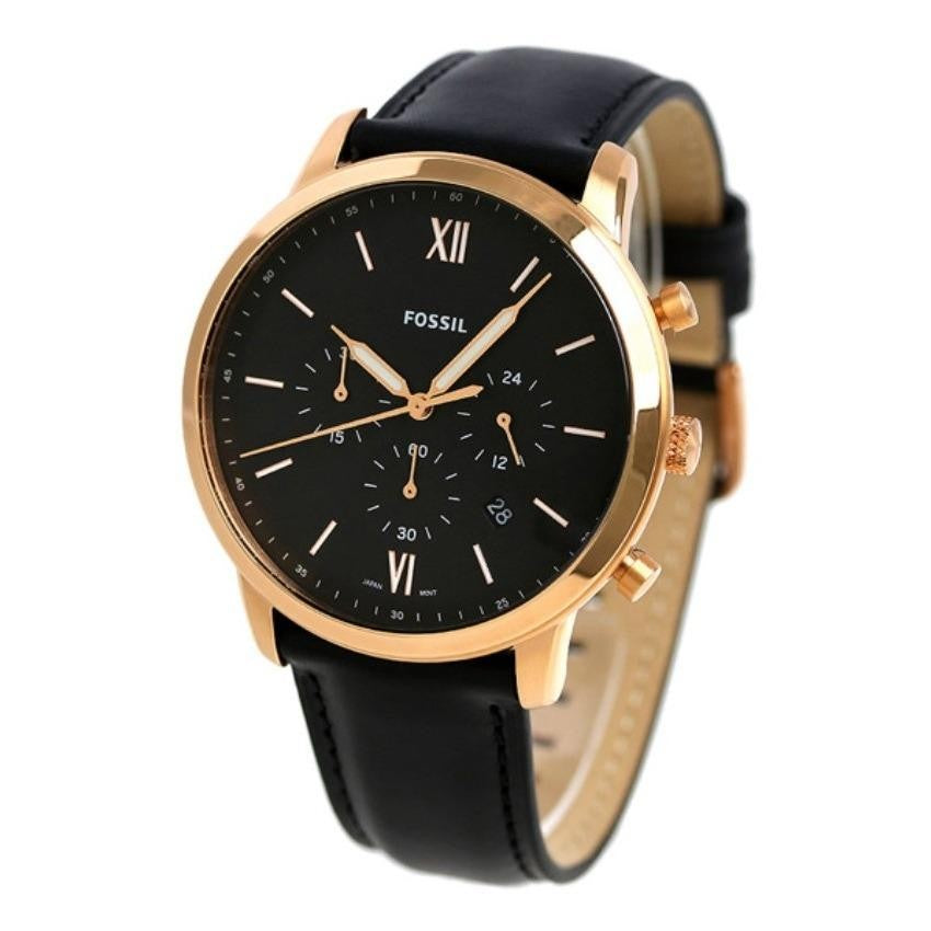Fossil Neutra Chronograph Black Dial Black Leather Strap Watch for Men - FS5381
