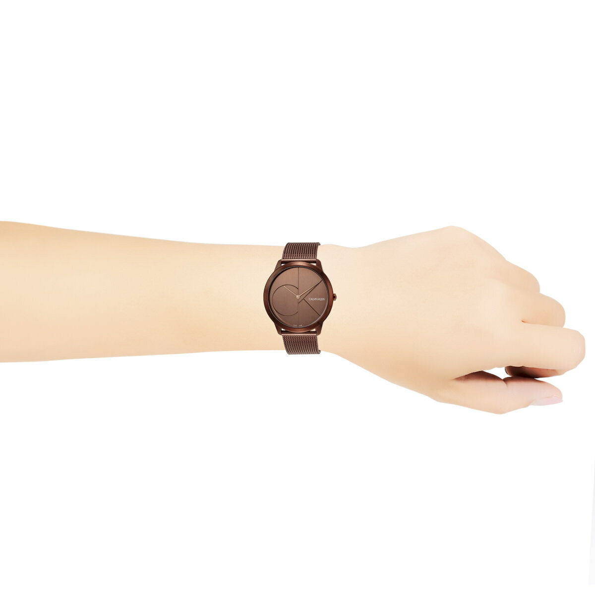 Calvin Klein Minimal Quartz Pink Gold Dial Pink Gold Mesh Bracelet Watch for Men - K3M11TFK