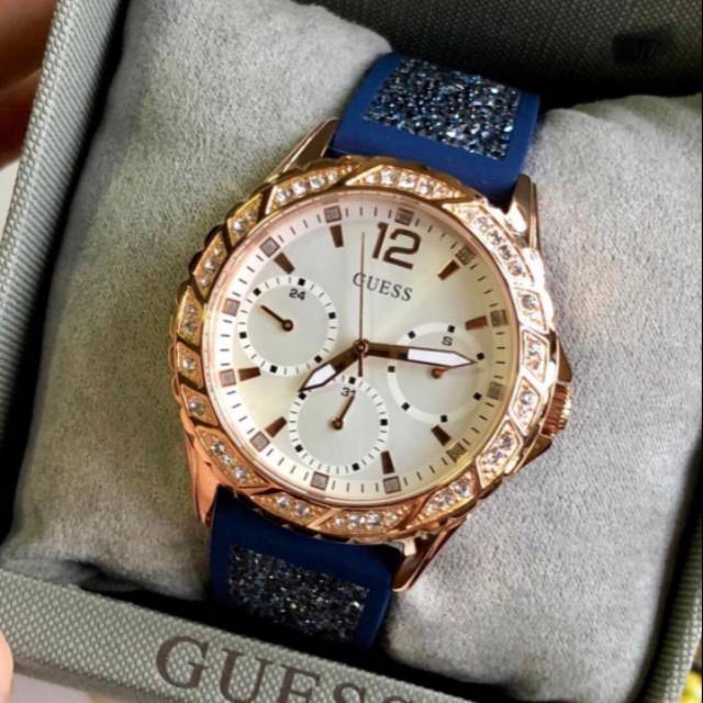 Guess Swirl Analog Quartz White Dial Blue Rubber Strap Watch for Women - W1096L4