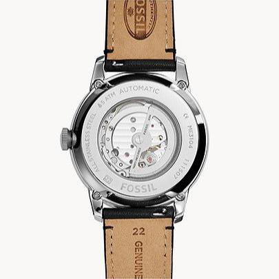 Fossil Townsman Automatic White Dial Black Leather Strap Watch for Men - ME3104