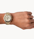 Fossil Dean Chronograph Champagne Dial Gold Steel Strap Watch for Men - FS4867