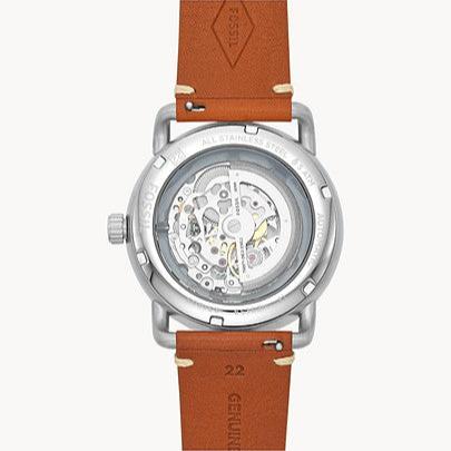 Fossil Commuter Automatic Skeleton Blue Dial Brown Leather Strap Watch for Men - ME3159
