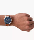 Fossil Neutra Chronograph Blue Dial Brown Leather Strap Watch for Men - FS5453