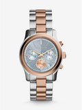 Michael Kors Runway Chronograph Blue Dial Two Tone Steel Strap Watch For Women - MK6166
