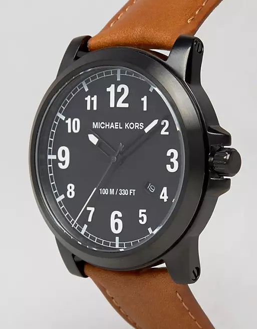 Michael Kors Paxton Analog Black Dial Brown Rubber Strap Watch For Men - MK8502