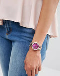 Michael Kors Mini Parker Multi-Function Plum Mother of Pearl Dial Rose Gold Steel Strap Watch For Women - MK6403