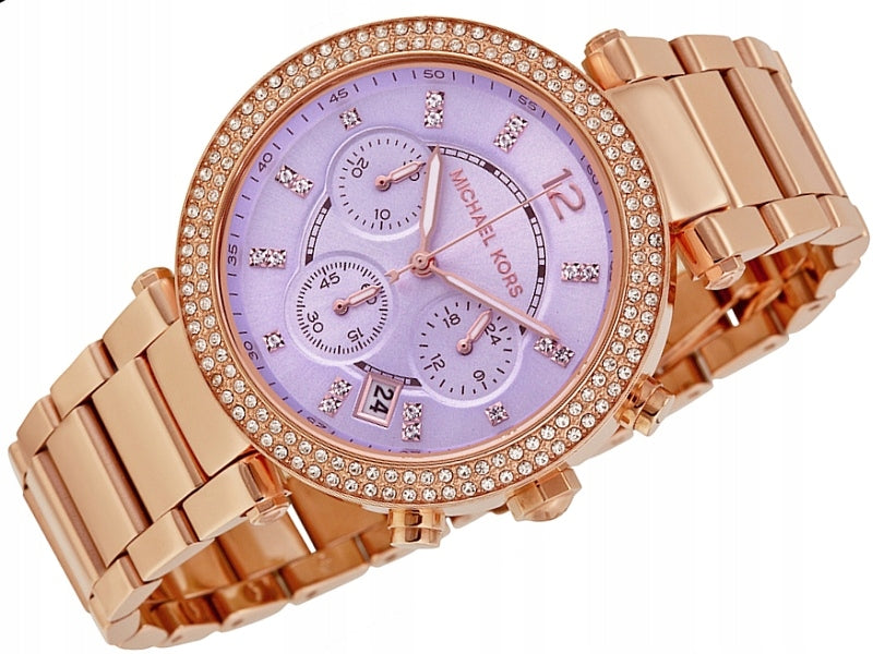 Michael Kors Parker Purple Dial Rose Gold Steel Strap Watch for Women - MK6169