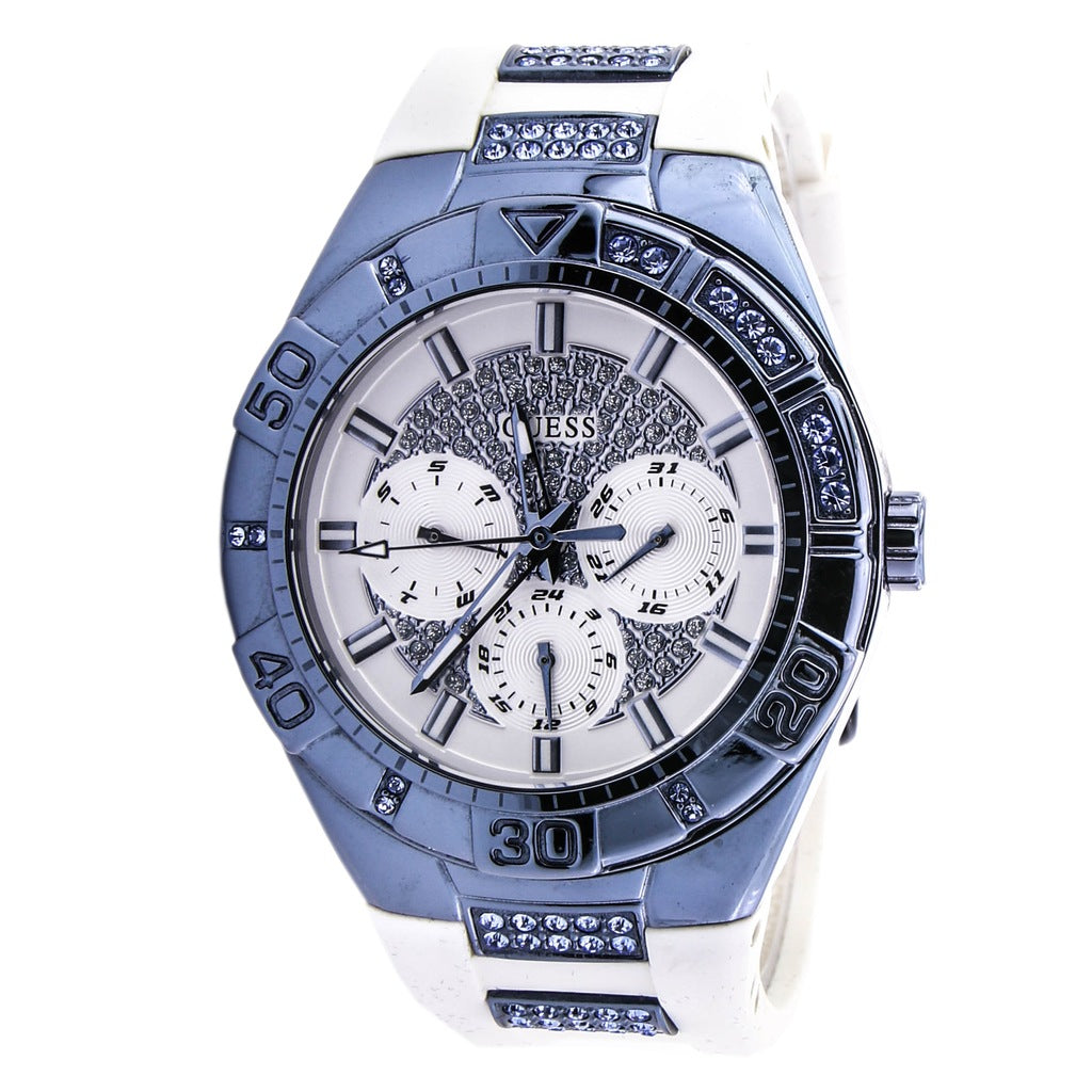 Guess Luna Diamonds White Dial White Rubber Strap Watch for Women - W0653L2